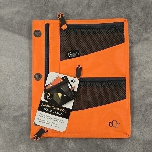 iScholar Jumbo Expandable Pencil Pouch, 3 Pockets, Orange - Picture 12 of 14